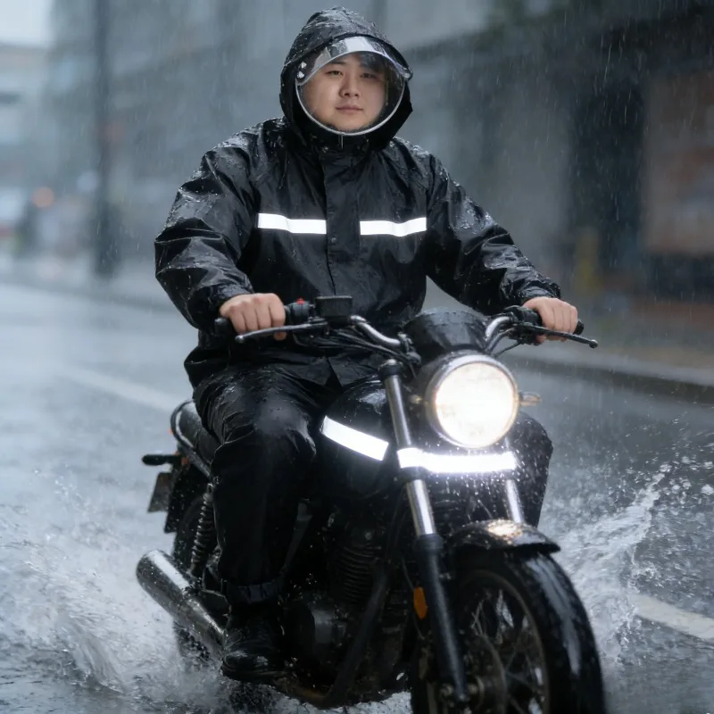 Impermeabile Oversize con Strisce Riflettenti ad Alta Visibilità, Completo Antipioggia Impermeabile per Ciclismo e Motociclismo all'Aperto