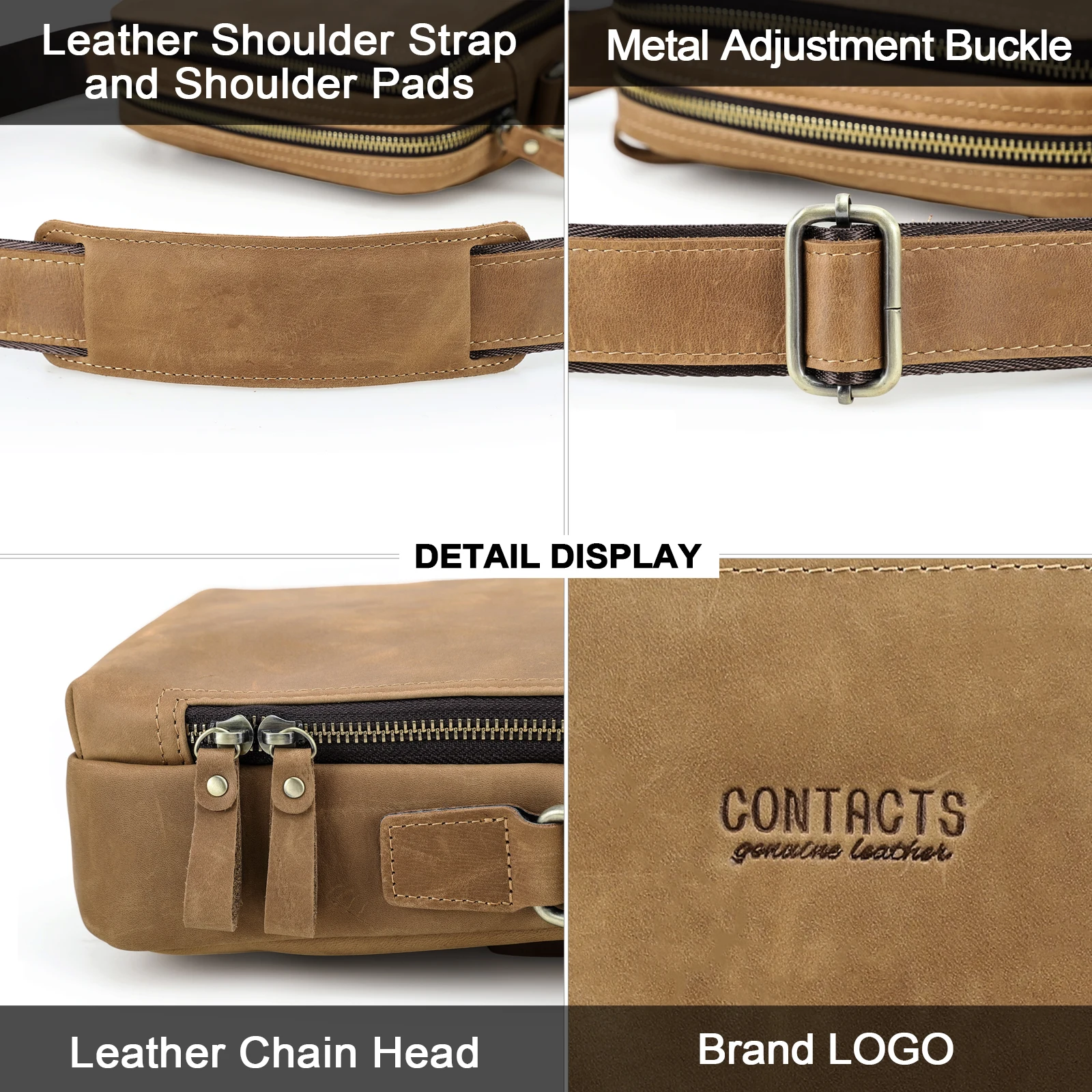 CONTACT\'S Casual Men Messenger Bags Genuine Leather Men\'s Shoulder Bag Famous Brand Design Male Bag High Quality Vintage Bolsos