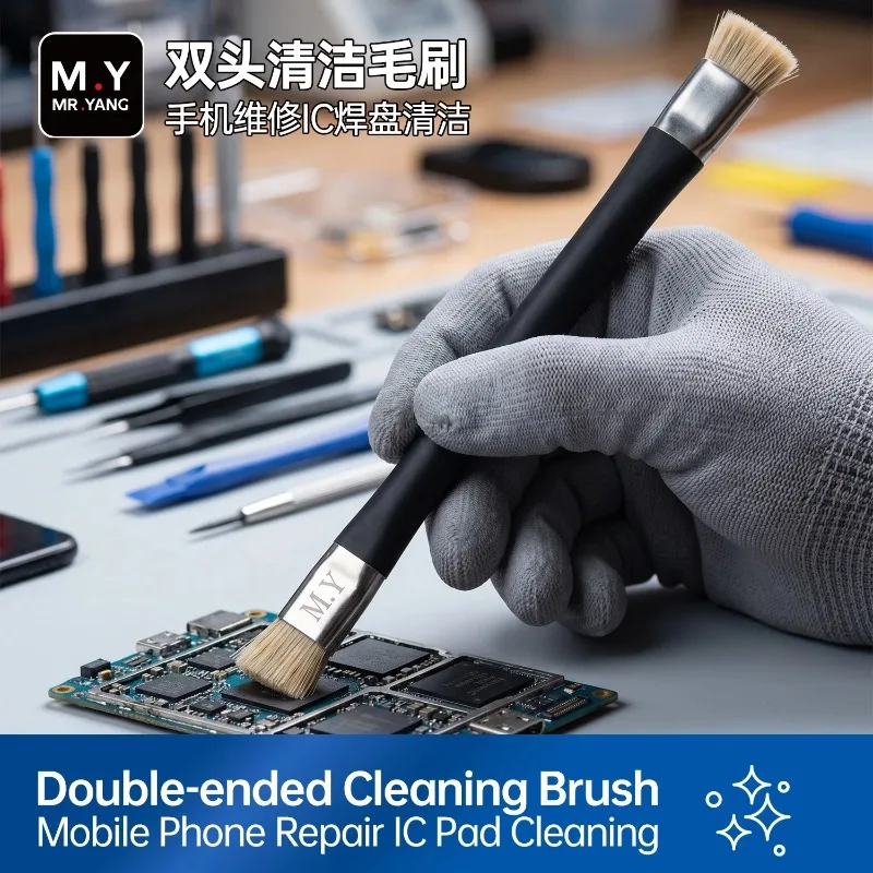 

M.Y 2-in-1 Cleaning BrushDouble-ended Lint-Free Hard & Soft Bristles Dust Removal Apply evenly for Phone PCB IC Pad Repair Work