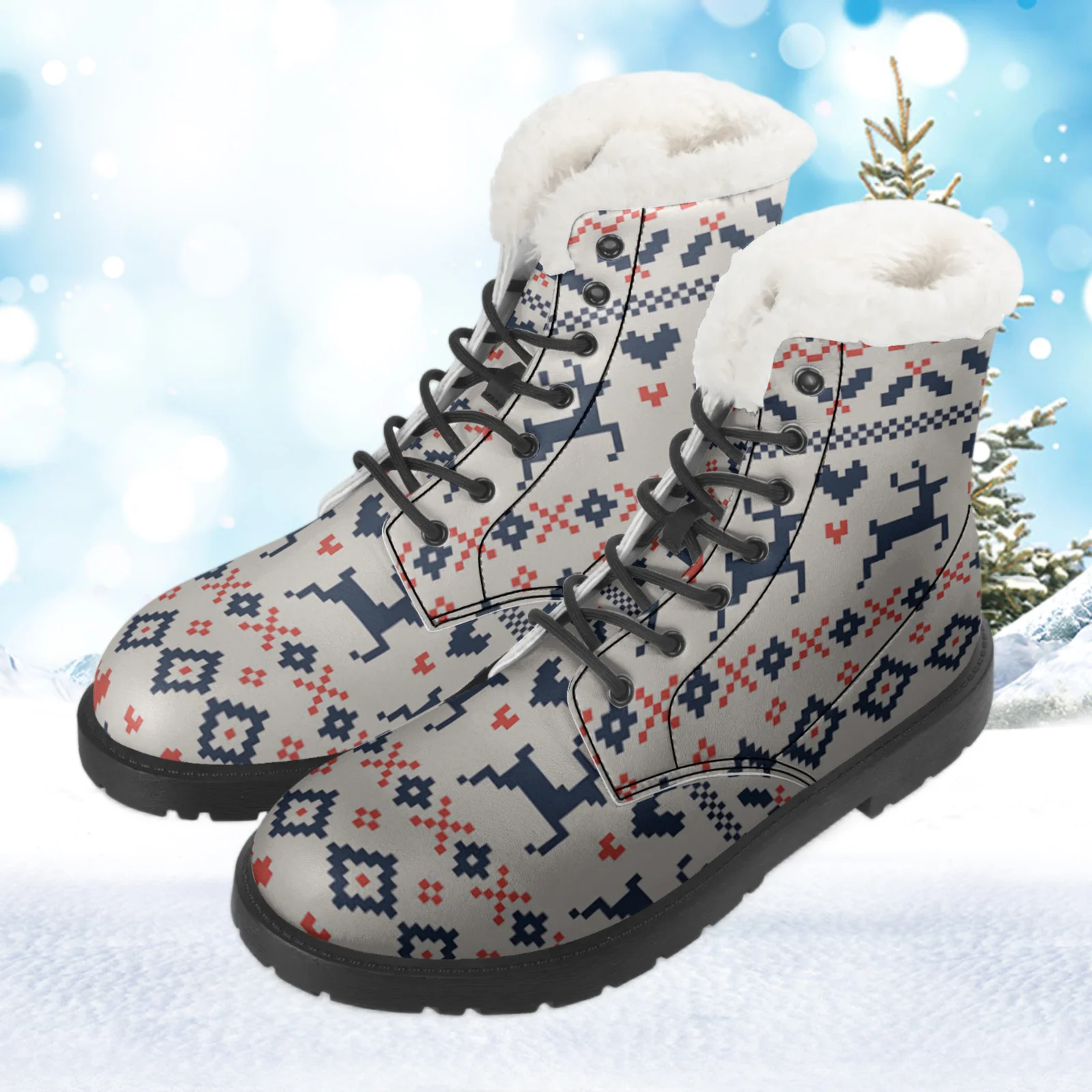 أحذية شتوية نسائية أحذية عالية بنية بالإضافة إلى أحذية فضية دافئة مخملية، أحذية أطفال للبالغين - مخصصة