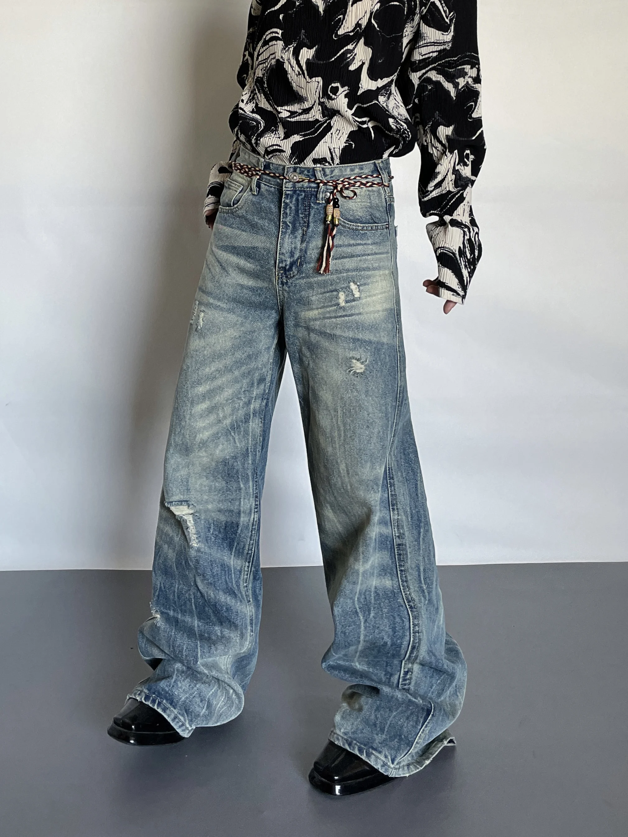 

BKYC Spring New Heavy Duty Washed Pure Cotton Straight Leg Loose Men's Jeans Retro American Style Casual Wear Long Pants
