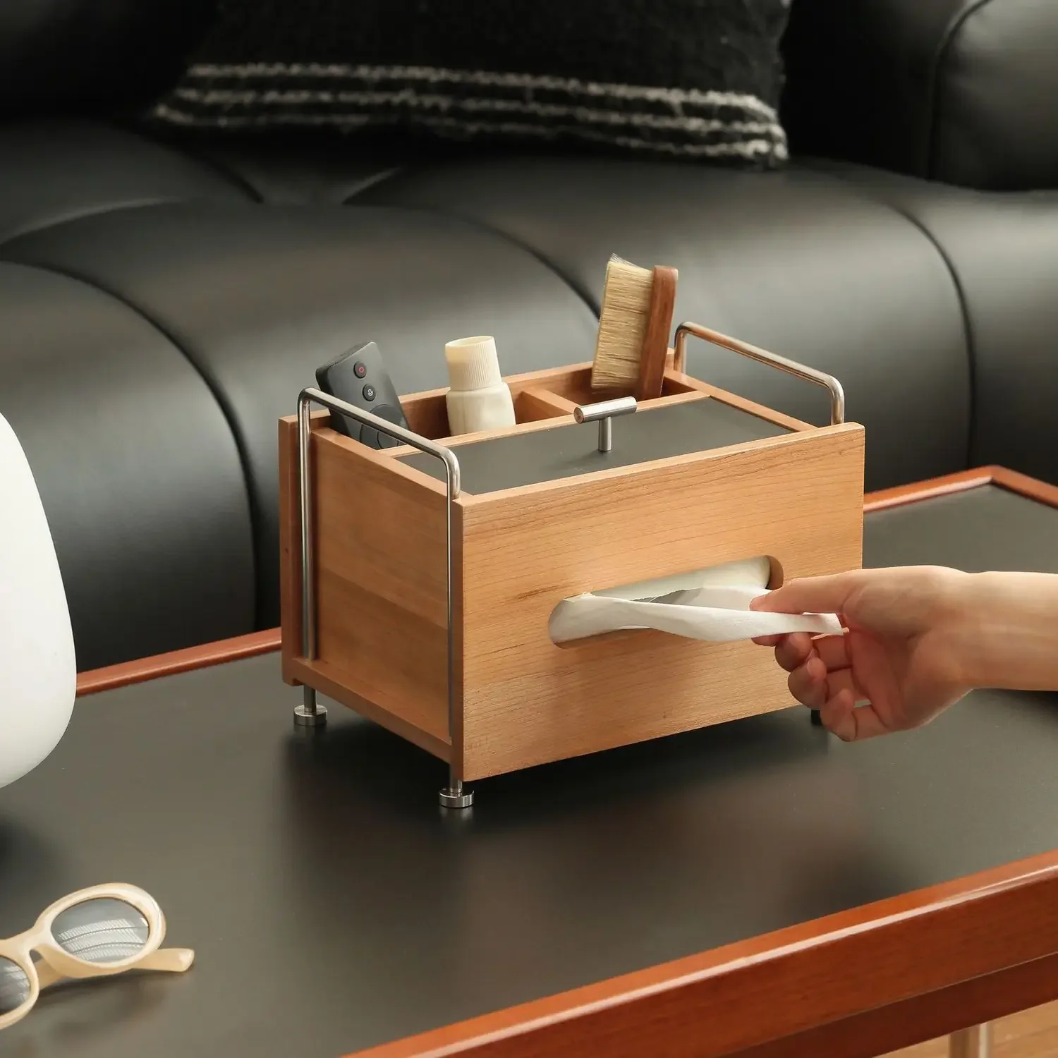 Middle Ancient Style Solid Wood Household Bedroom Tissue BoxLiving Room Desktop Paper Storage Box Remote Control Storage ZI646