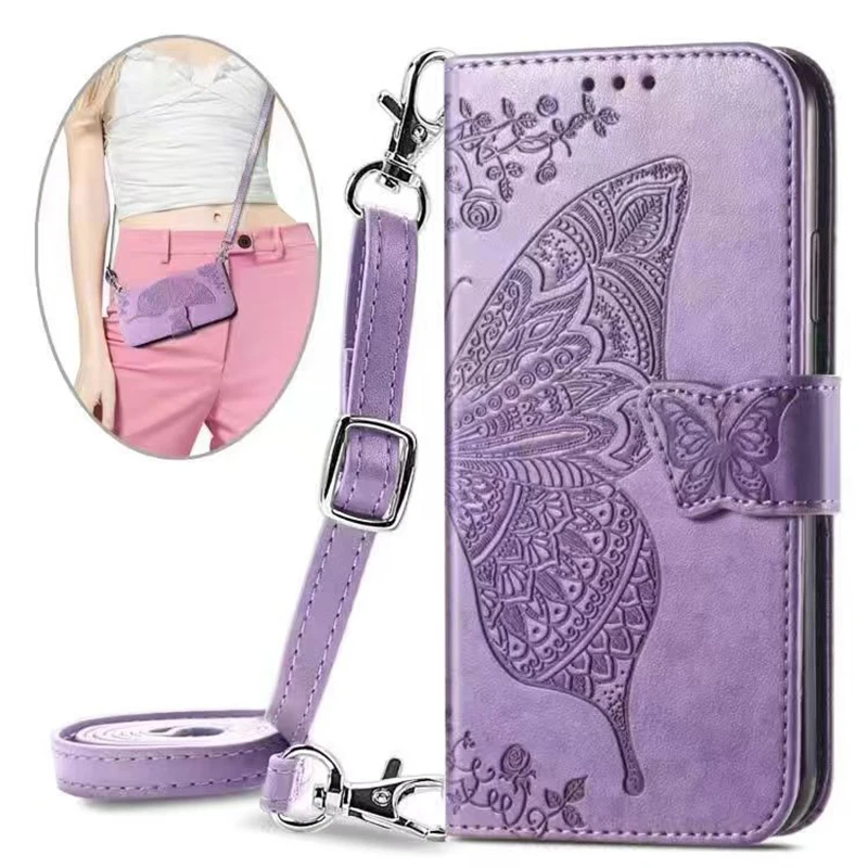 

Luxury Crossbody Wallet Case For TCL 40R 40 30 XL XE SE 30Z 20L Plus 10 Lite 3D Butterfly Pattern Leather Wrist Strap Flip Cover