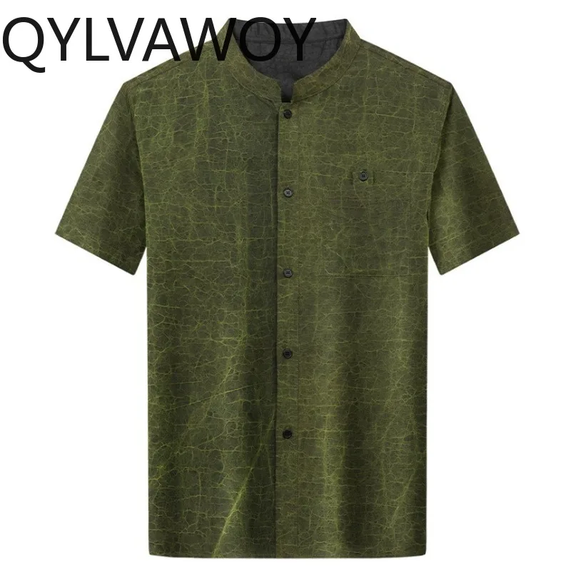 

Мужские рубашки QYLVAWOY, летние топы, рубашки из 100% натурального шелка тутового шелкопряда, китайская мужская одежда с короткими рукавами, двусторонняя, можно носить с обеих сторон