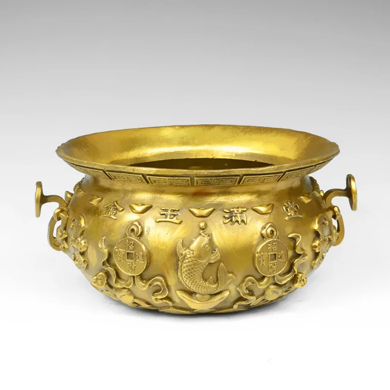 Golden Antique Cornucopia Buddha Handicraft Disciple Water Supply Meditation Brass Bowl Home Desktop Feng Shui Decoration Gift