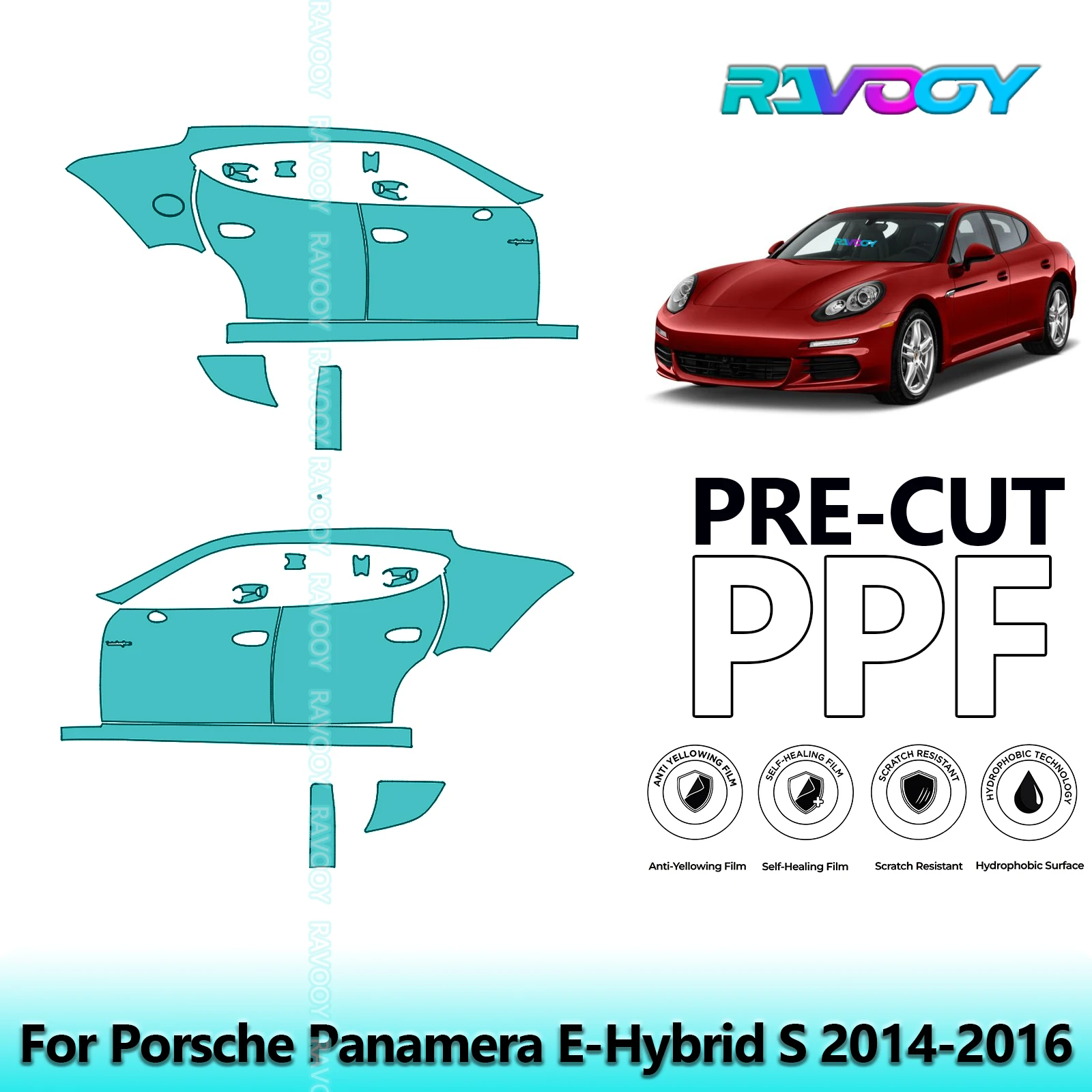 

For Porsche Panamera E-Hybrid S 2014-2016 8.5mil Clear Matte Pre-Cut PPF Door & A/B Pillar Kit TPU Paint Protection Film Set