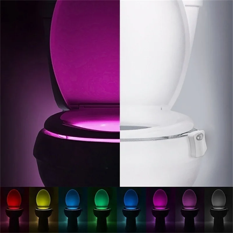 Smart Motion Sensor Toilet Seat Night Light 8/16 Colors Waterproof Backlight LED UV Human Induction Night Light for Bathroom