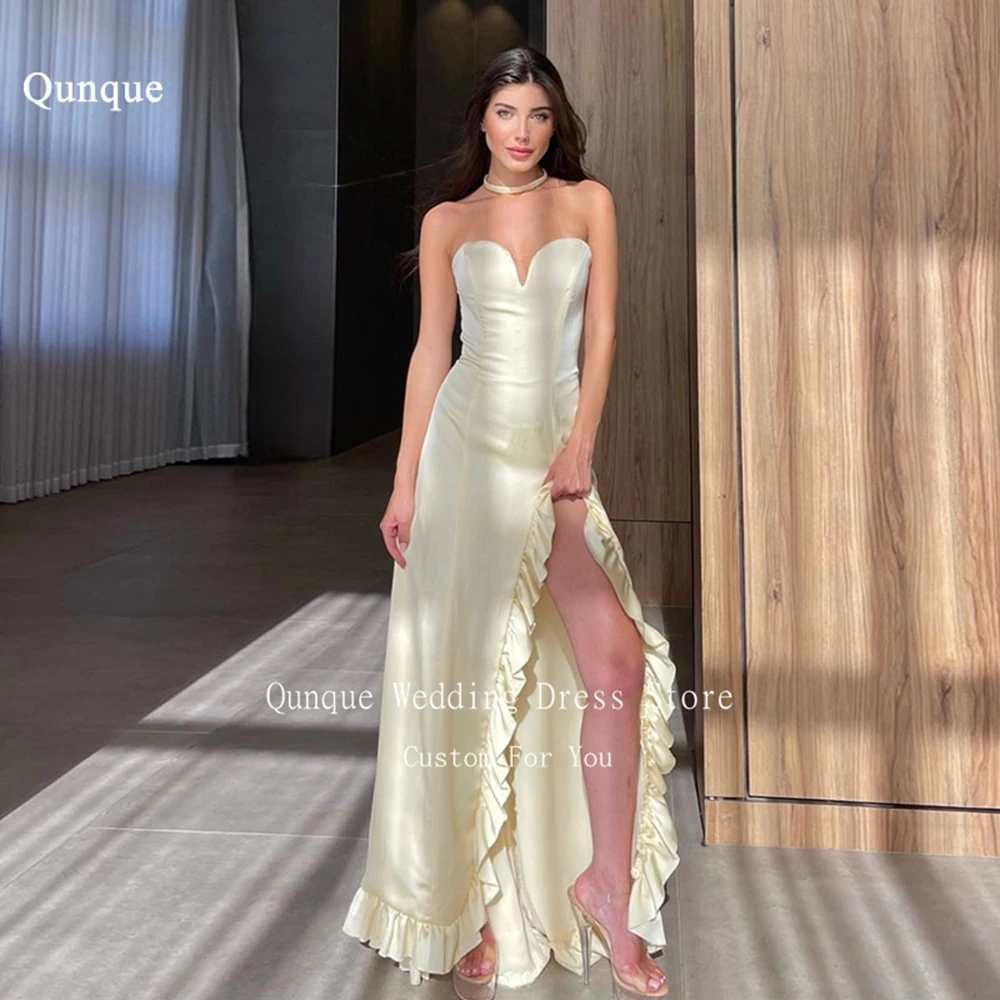 

Qunque Customized Evening Dresses Vestidos De Fiesta Sweetheart Ruffles High Split فساتين سهرة Elegant Women Sexy Party Dress