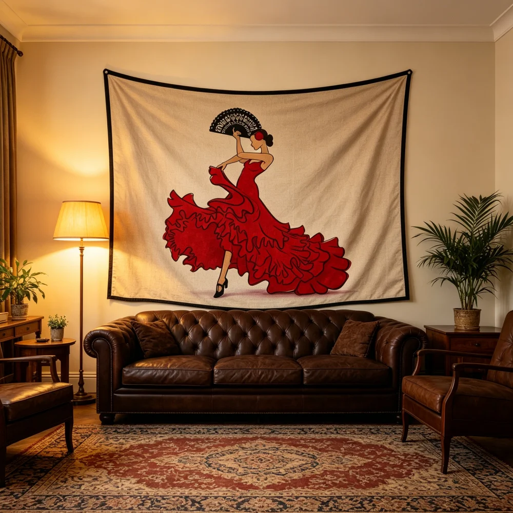 Spanische Flamenco-Tänzerin Wandteppich Rotes Kleid Kunst Wandbehang für Schlafzimmer Wohnzimmer Ethnische Dekoration