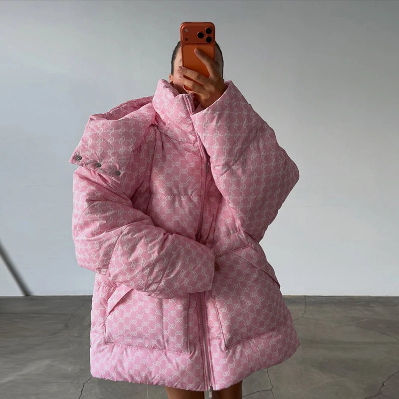 Oversized Puffer Women's Jackets Coat Print Hooded Zipper Parka Coats Loose Mid‑Length Warm Winter Outerwear With Big Pockets Oversized Puffer Women's Jackets Coat Print Hooded Zipper Parka Coats Loose Mid‑Length Warm Winter Outerwear With Big Pockets