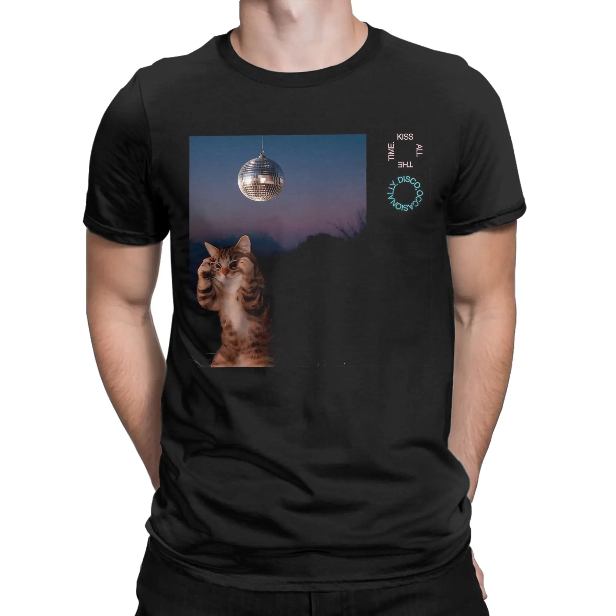 Harry Styles Kiss All The Time Disco Occasionally T-Shirts Men Cat  Cotton Tee Shirt Round Collar Short Sleeve T Shirts Clothes
