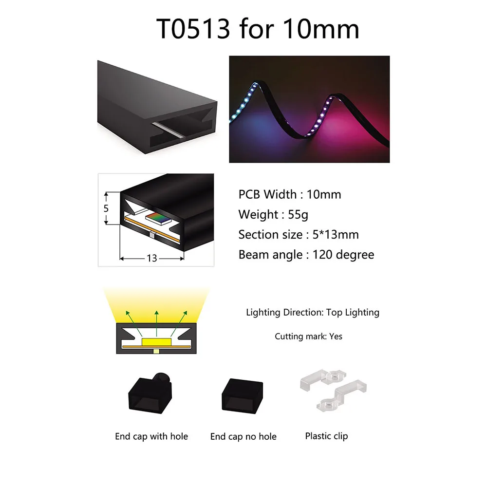 LED Silicone Neon Tube T0511 T0513 T0515 T0308 Flexible Protection Cover Transparent Matte Black Milky For 6-12mm WS2812  Strip image 4