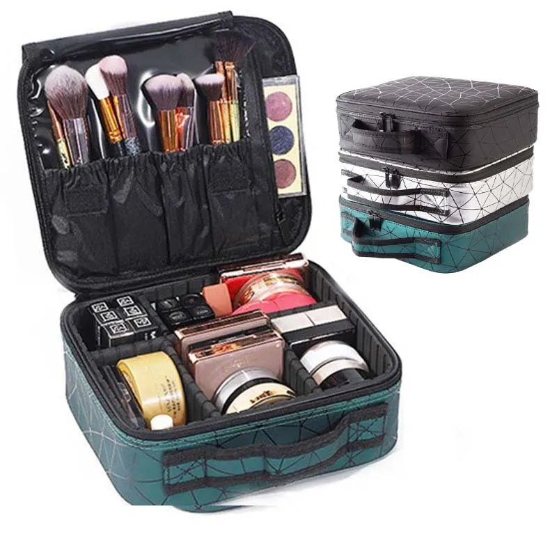 Leather Travel Makeup Bag For Women Portable Female Professional Makeup Storage Case Waterproof