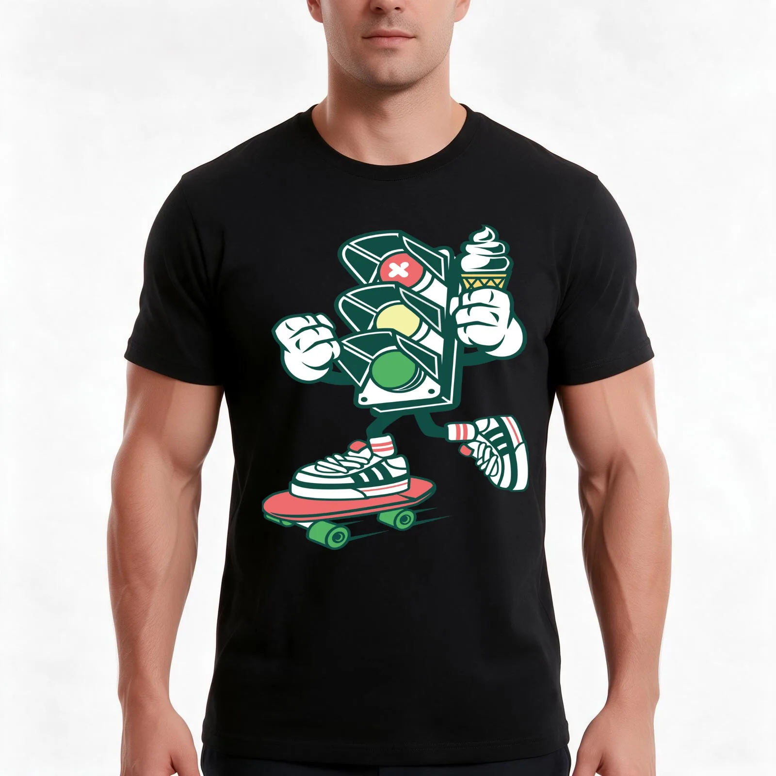Traffic light cartoon T-Shirt Summer Casual Cotton Tee Oversized Streetwear Tops Vintage Graphic Print Unisex Men Women