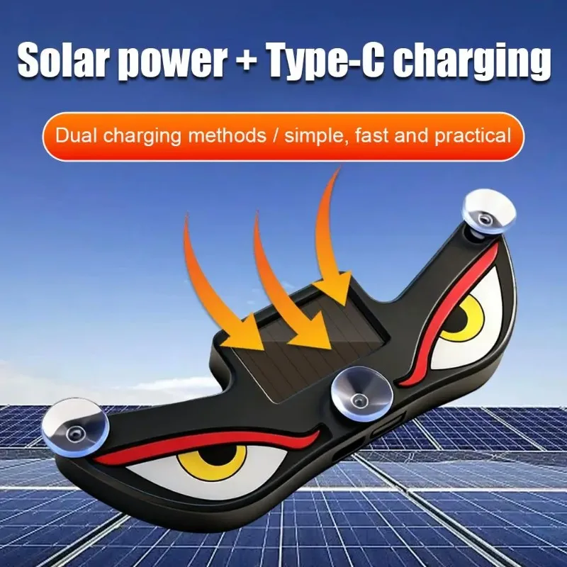 Cool Demon EYE Ambient Light Solar Powered Breathing Neon Light Car Decoration Rear Windshield Atmosphere Lights Car Accessories