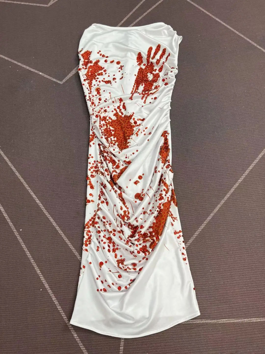 Designer Red Splashed Ink Rhinestone Evening Cocktail Knee Length Dress Women Short Prom Dinner Bodycon Dress Club Party Outfit