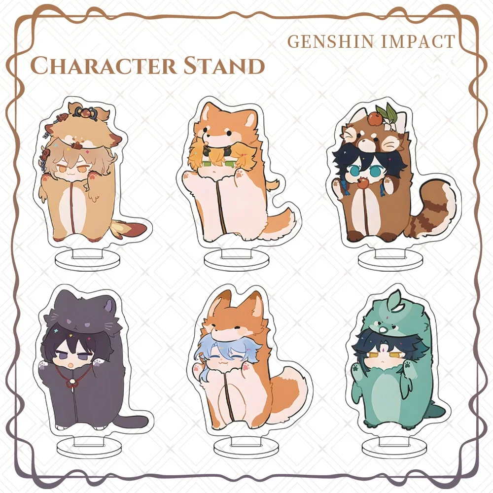 

New Game Genshin Cute Mini Animal Character Stand Zhongli Xiao Kaeya Cartoon Anime Decoration Acrylic Tabletop Ornament Gift