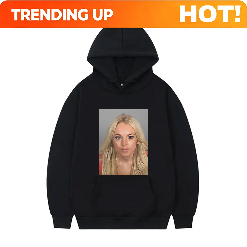 Customization Lindsay Lohan Mugshot Print Hoodie Men Women's Fashion Trend Hooded Tracksuit Unisex Fleece Cotton Oversized Long