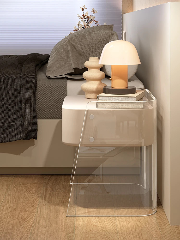 Light luxury acrylic bedside table Solid wood Simple modern small mini cream wind Bedside cabinet Room Home locker