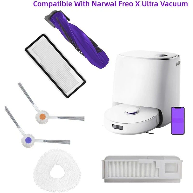 Основная боковая щетка, роликовые фильтры Hepa, подушечки для швабры, мешки для пыли, как показано на рисунке, аксессуары для пылесоса для робота Narwal Freo X Ultra