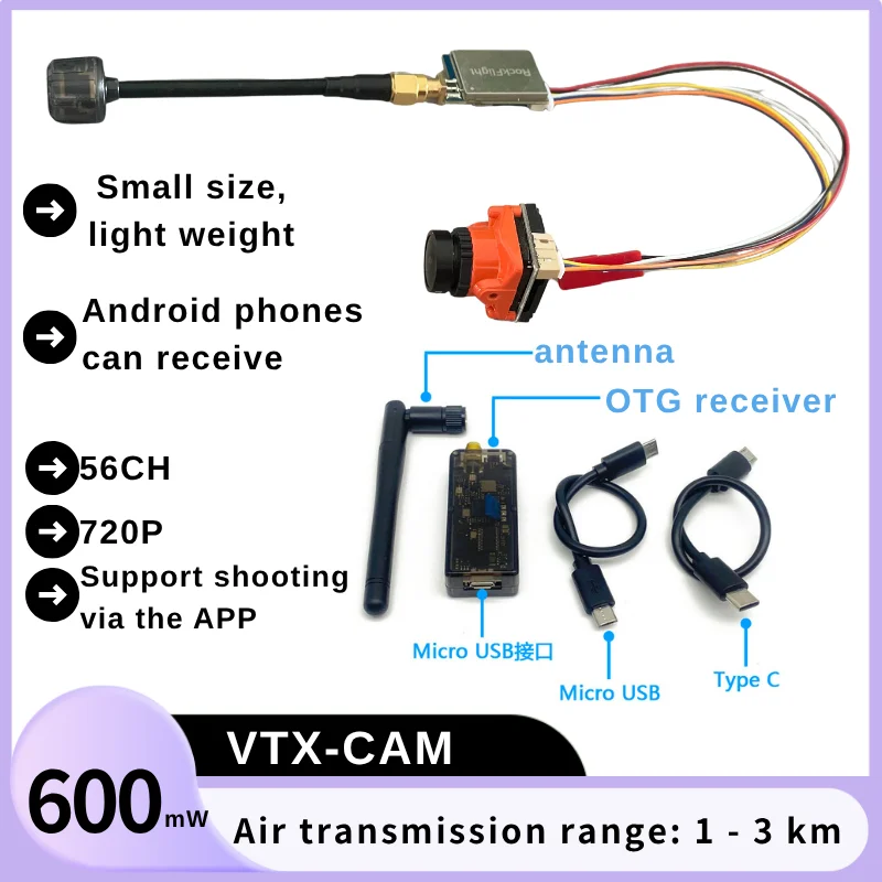 

FPV 5.8G RF-5806 600mw Video Transmission Transmitter-Receiver Kit 1500TVL camera Ready to Use Immediately After Unboxing