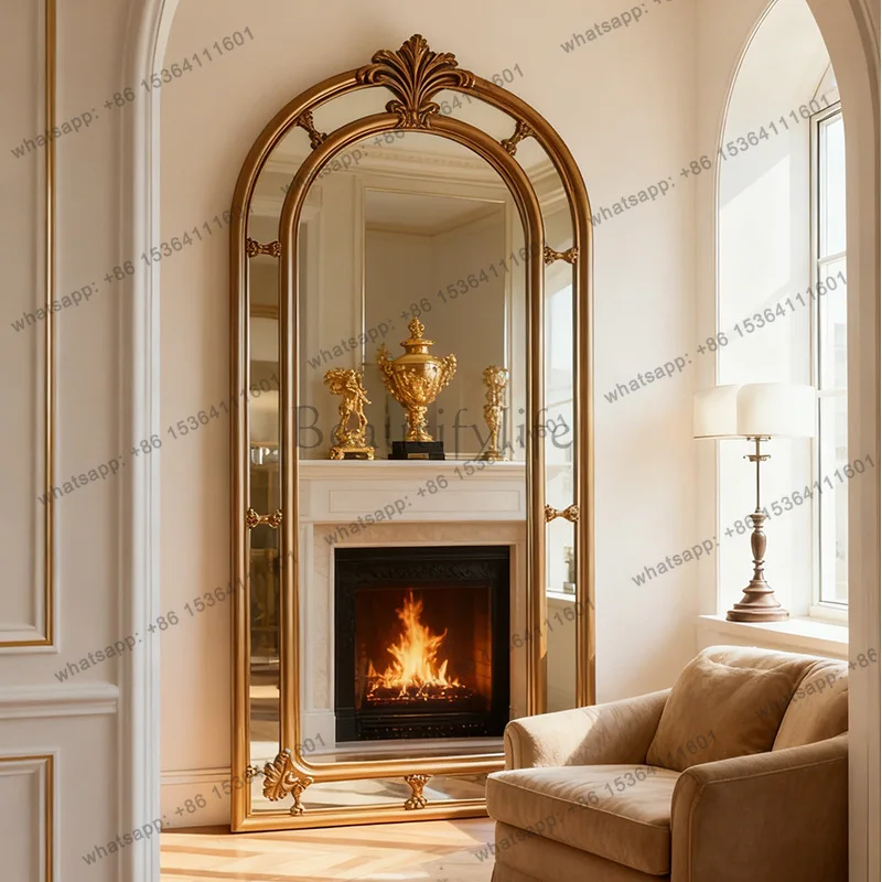 

Retro old light luxury high-end frame carved floor mirror household French entrance entrance fitting mirror