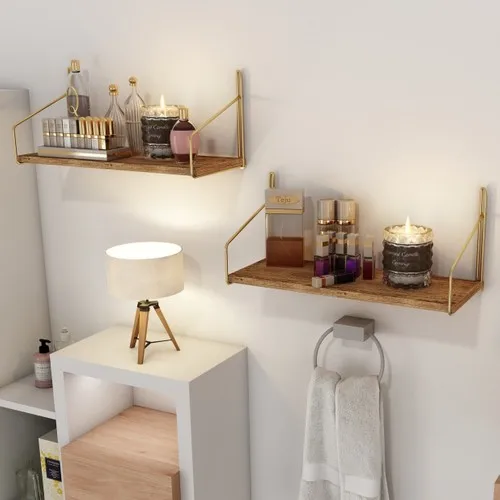 Decorative Wall Rack Solid Wood Gold Color Stainless Lux Kitchen Bathroom Bookshelf 45x16,5x16,5 cm