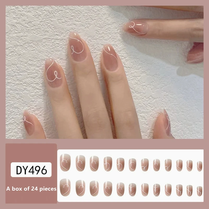 

24 шт., короткие искусственные ногти, сплошной цвет, круглая головка, полностью готовые накладные ногти, накладные ногти, носимые