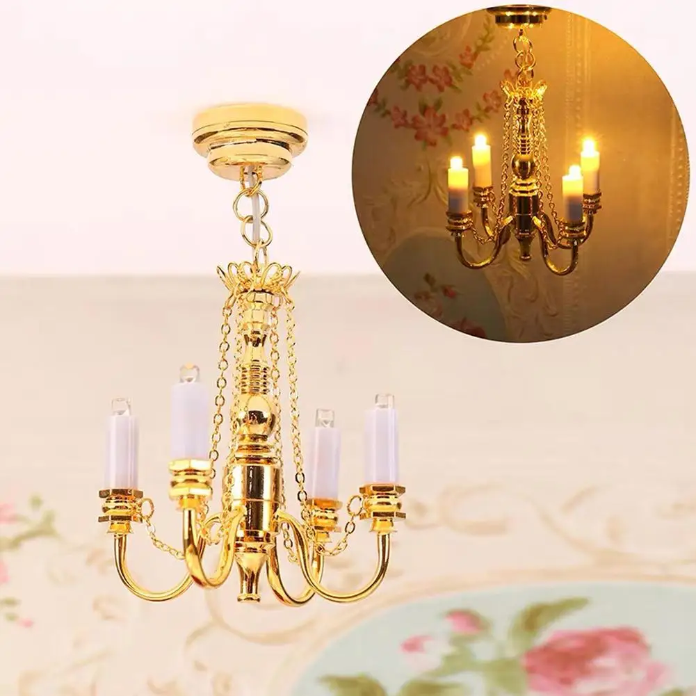 

1:12dollhouse Doll House /OB11/ Mini Retro Small Lamp Gold Chandelier House Chandelier Mini 4 Luxury Decoration Tiny Doll C U2G9