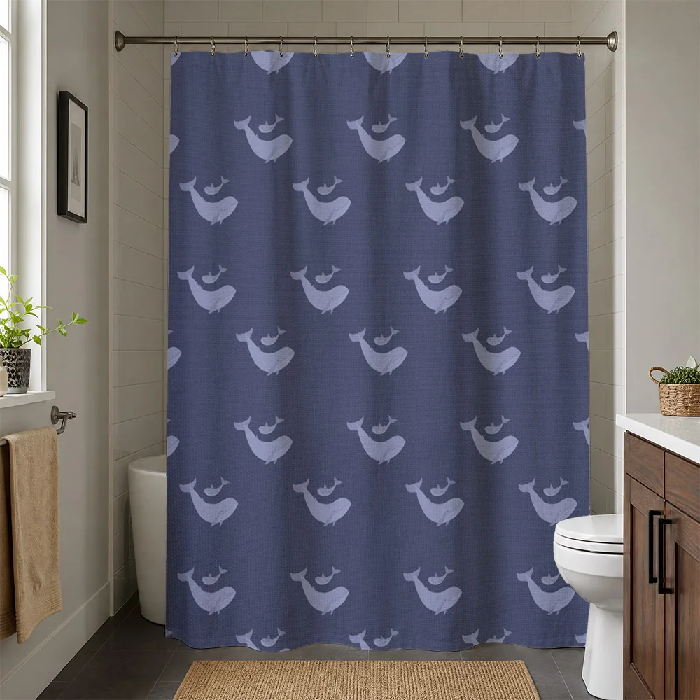 Elegant Blue Bird Pattern Shower Curtain Waterproof Bathroom Decor Coastal Nautical Ducks Silhouette Linens Home Accents