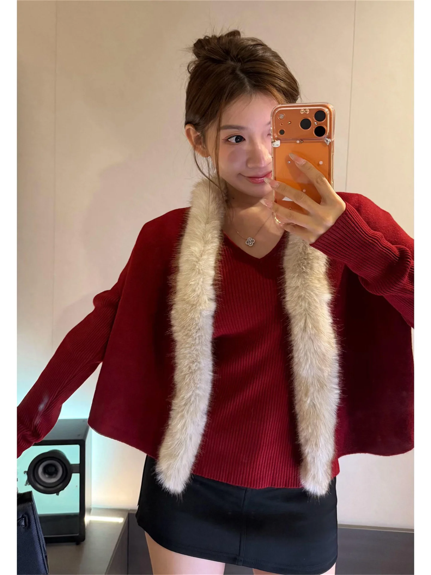 

Korean Sle Faionable Casual Knitted Sweater And awl Set with Fur Collar Spring Season Two Piece Set Ele And Trendy