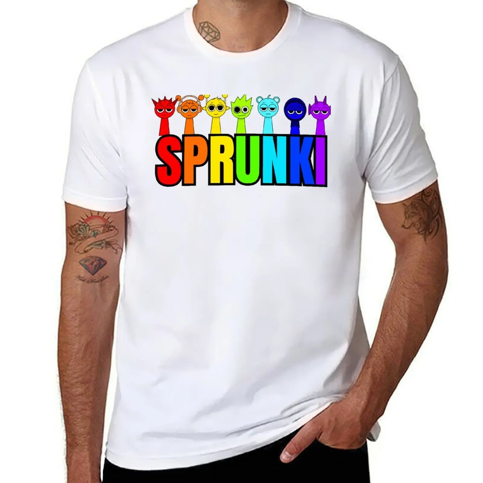 

Colorful Sprunki in line T-Shirt mens graphic t shirts cotton t shirts man 100% T-Shirt