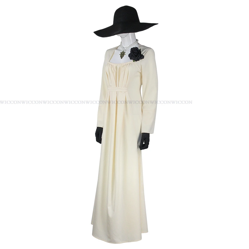 Alcina-vestido de Cosplay Dimitrescu para mujer, traje blanco de terror, estilo de pueblo, para Halloween