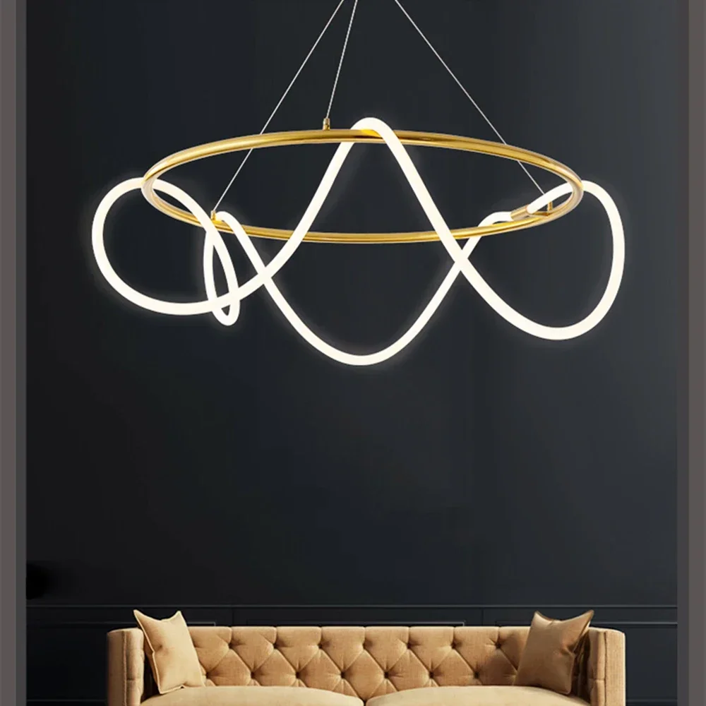 

Modern Hose Led Chandelier Long Gold Black Dimmable for Dining Living Room Center Table Kitchen Pendant Lamp Home Decor Lighting