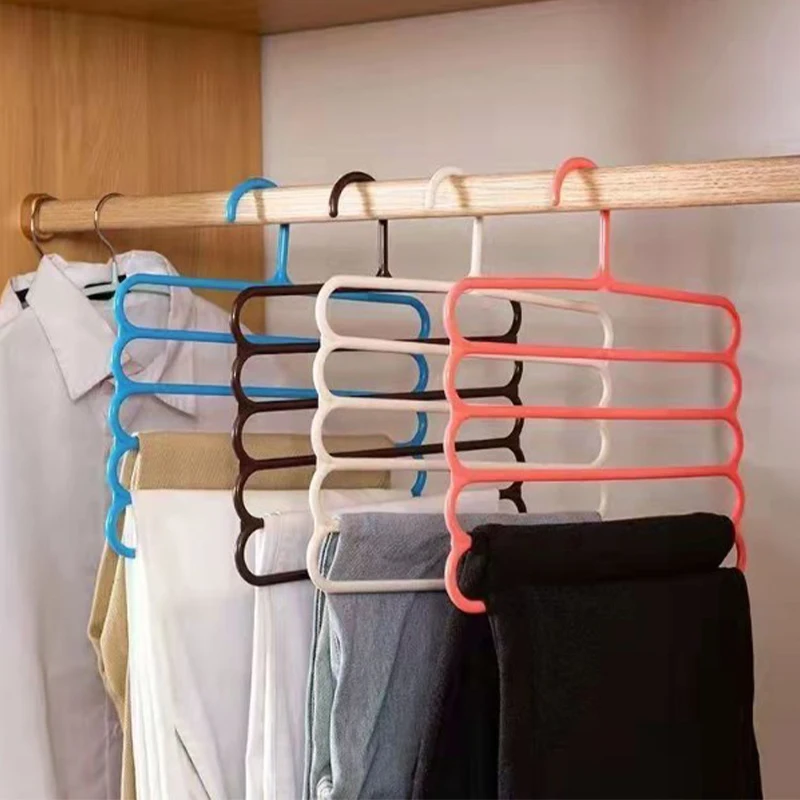 1PC Multifunctional Five Layer Pants Rack Plastic Hanger Household Dormitory Wardrobe Multi-layer Pants Rack