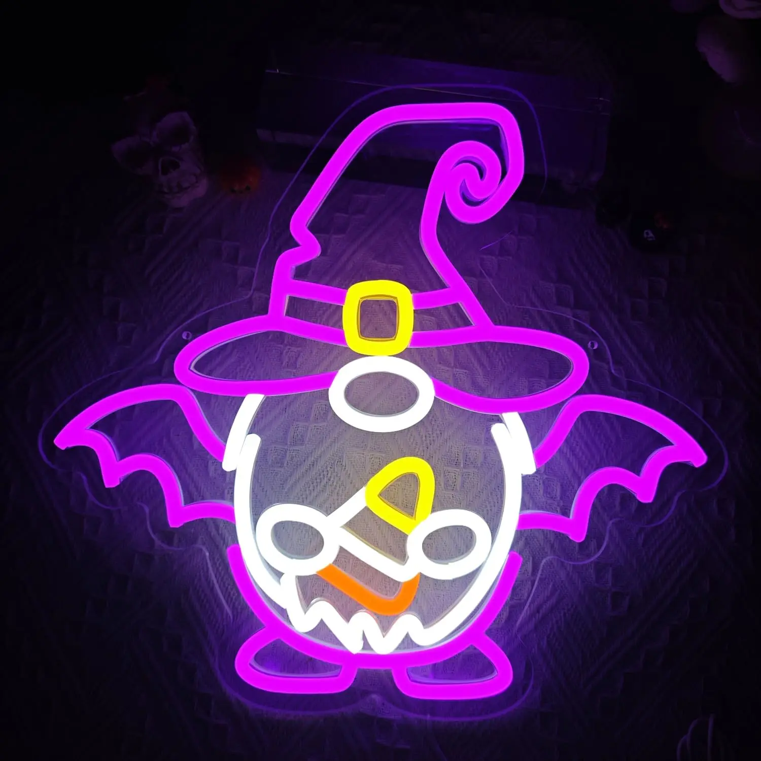 ป้ายไฟนีออนรูปคนแคระฮาโลวีน ไฟนีออน LED หรี่แสงได้แบบ USB สำหรับตกแต่งผนังบาร์ เตียงนอน ห้องพักผู้ชาย โรงแรม ร้านค้า ห้องเล่นเกม งานปาร์ตี้