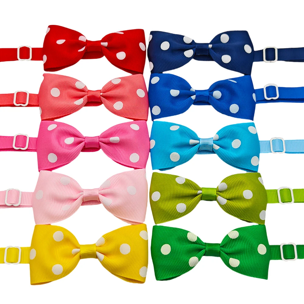 10pcs Ribbon Bow Ties For Dogs Adjustable Neck Tie For Cat Dots Pattern Pet Grooming Accessories 10 Colors Pet Supplies