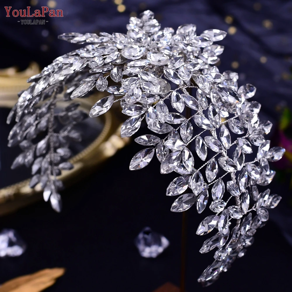 Youlapan hp437 luxo nupcial bandana casamento jóias de cabelo ornamento feminino headdress pageant coroa brilhante strass completo headwear