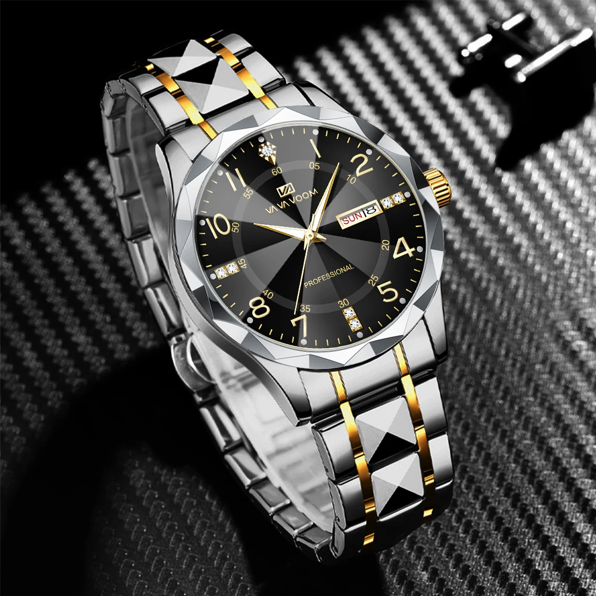 

VA VA VOOM Мужские часы Лучший бренд класса люкс в деловом стиле 3 бара Водонепроницаемые кварцевые наручные часы из нержавеющей стали с заклепками из синего золота reloj