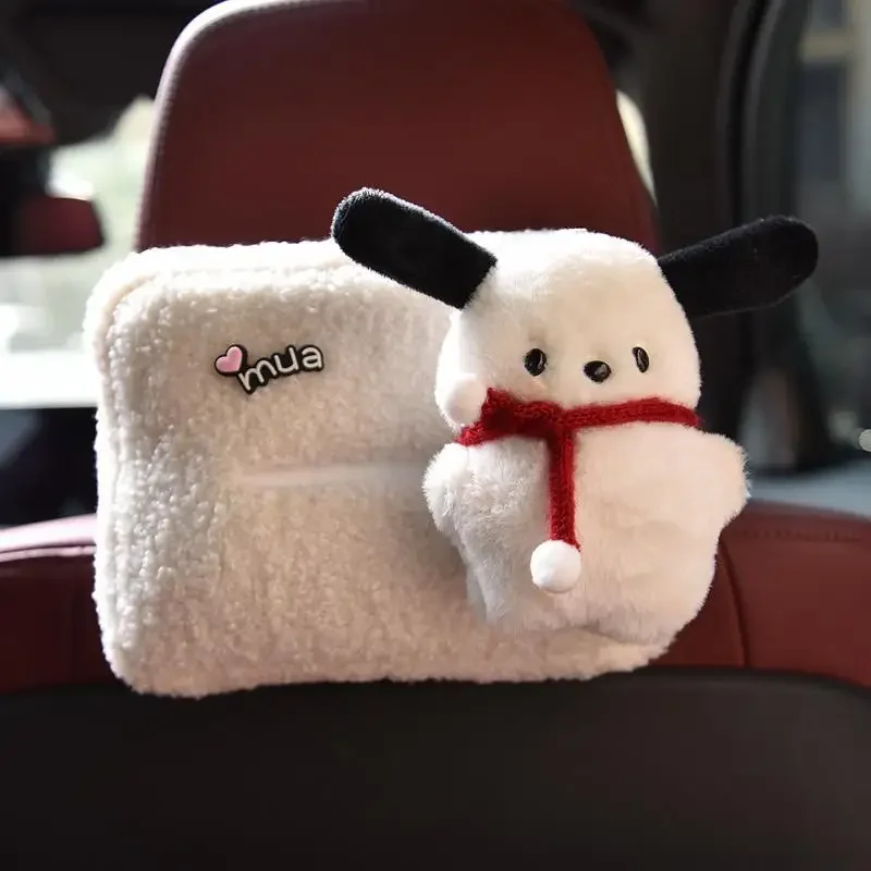 Sanrio CinnamonDog Car Seat Hanging Plush Tissue Box Cartoon Pacha Dog Armrest Box Tissue Box Lady Car Cute Decoration Ornaments