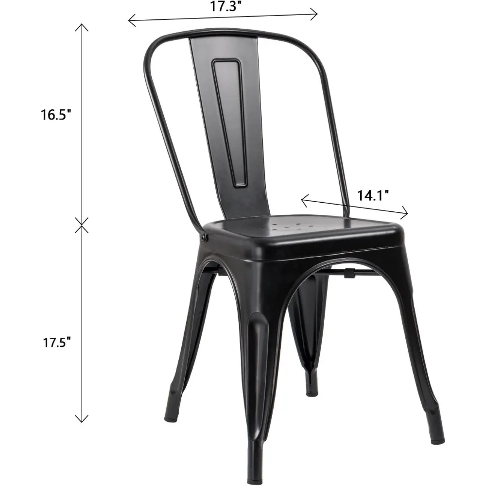 Металлический обеденный стул, штабелируемые стулья для дома и улицы, промышленные винтажные стулья, бистро, кухня, кафе, боковые стулья со спинкой, набор из 4 шт.