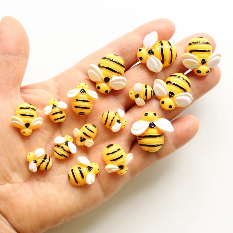 10Pcs Cartoon Bee Mini Simulated Animal Flatback Resin Scrapbooking DIY Embellishment for Hairwear Phone Dollhouse Toy Wholesale