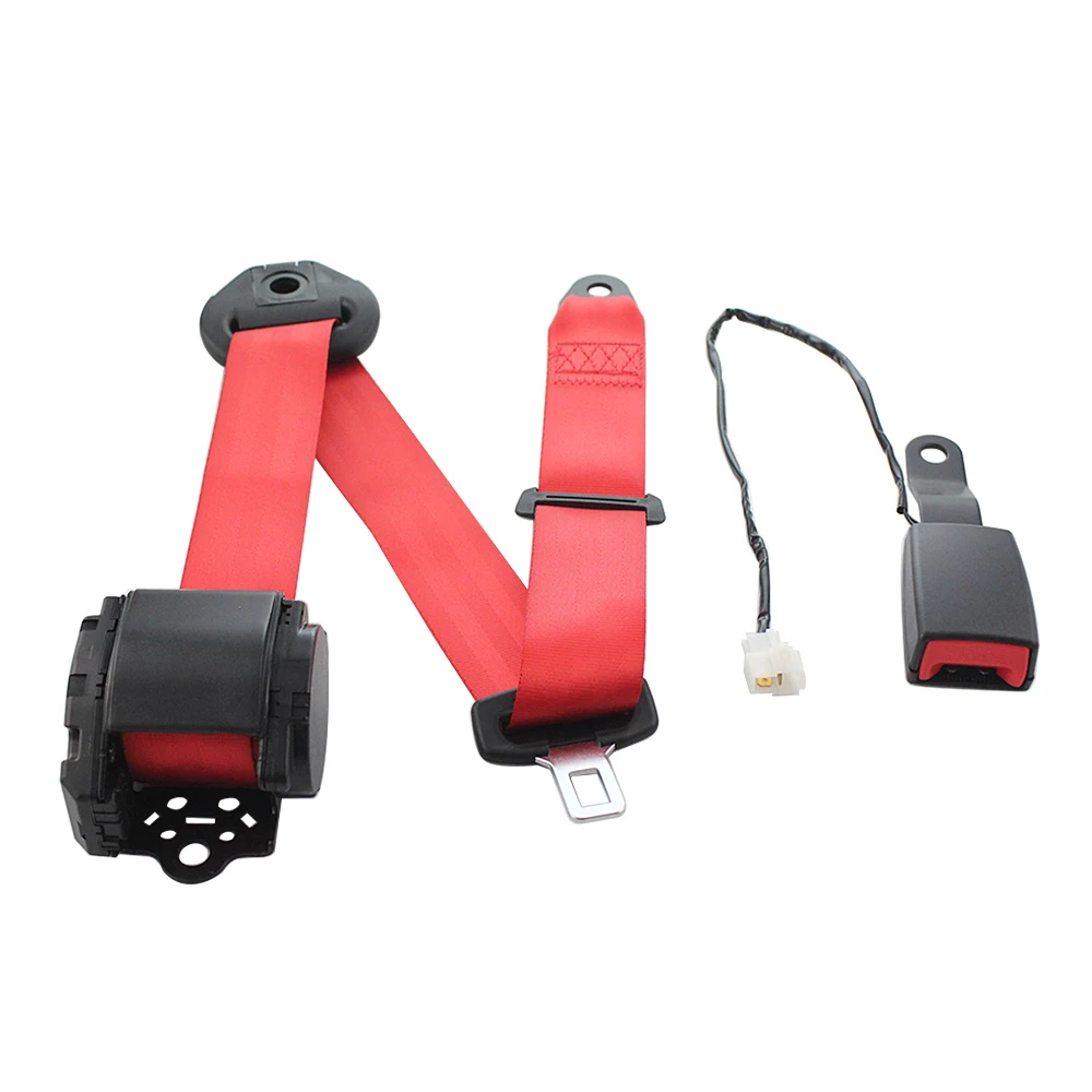 3 Points Adjustable Car Seat Belt Lap Belt Retractable Safety Strap Set Auto Safety Belts Emergency Lock with Alarm Sensor Red