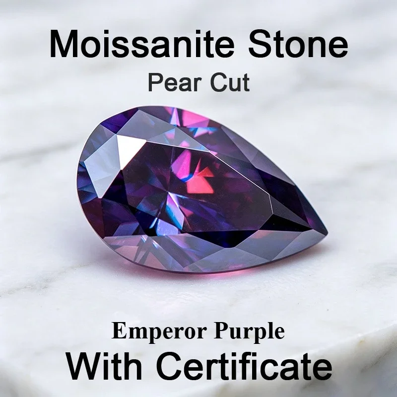 Moissanite Stone Pear Cut Emperor Purple Charms Gemstone for DIY Jewelry Making Materials Pass Diamond Tester with Certificate