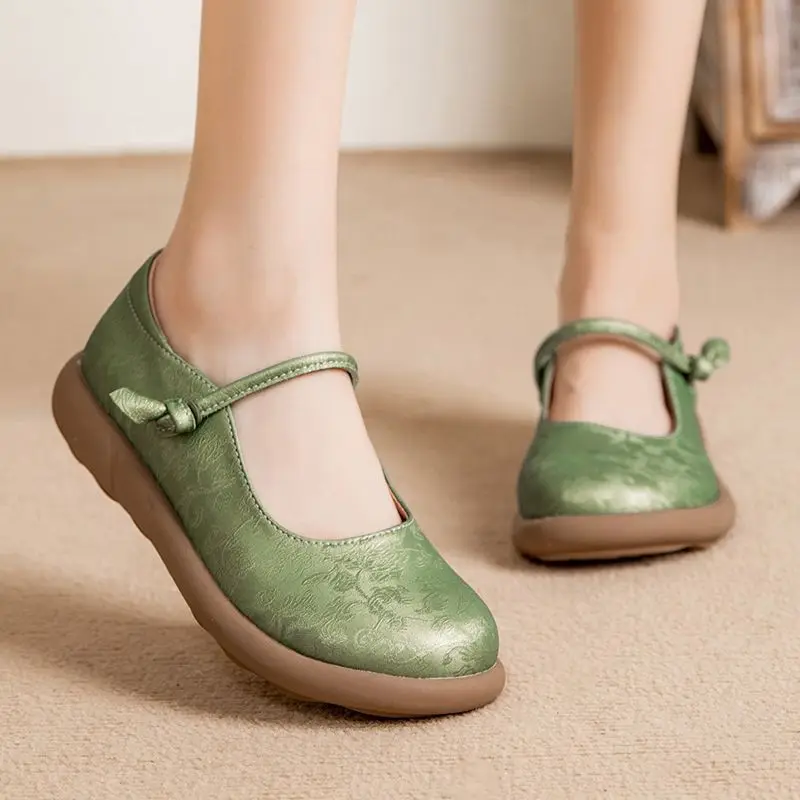 

2025 green shoes for women summer strappy flats ladies elegant mary jane shoes woman wide to loafers dressy shoes лоферы женские