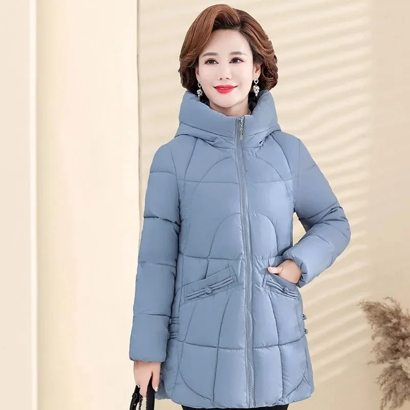 Quilted Winter Hooded Coat For Middle And Elderly 2023 Korean Edition Versatile Fashion Short Mother\'s Thick Down Cotton Jacket