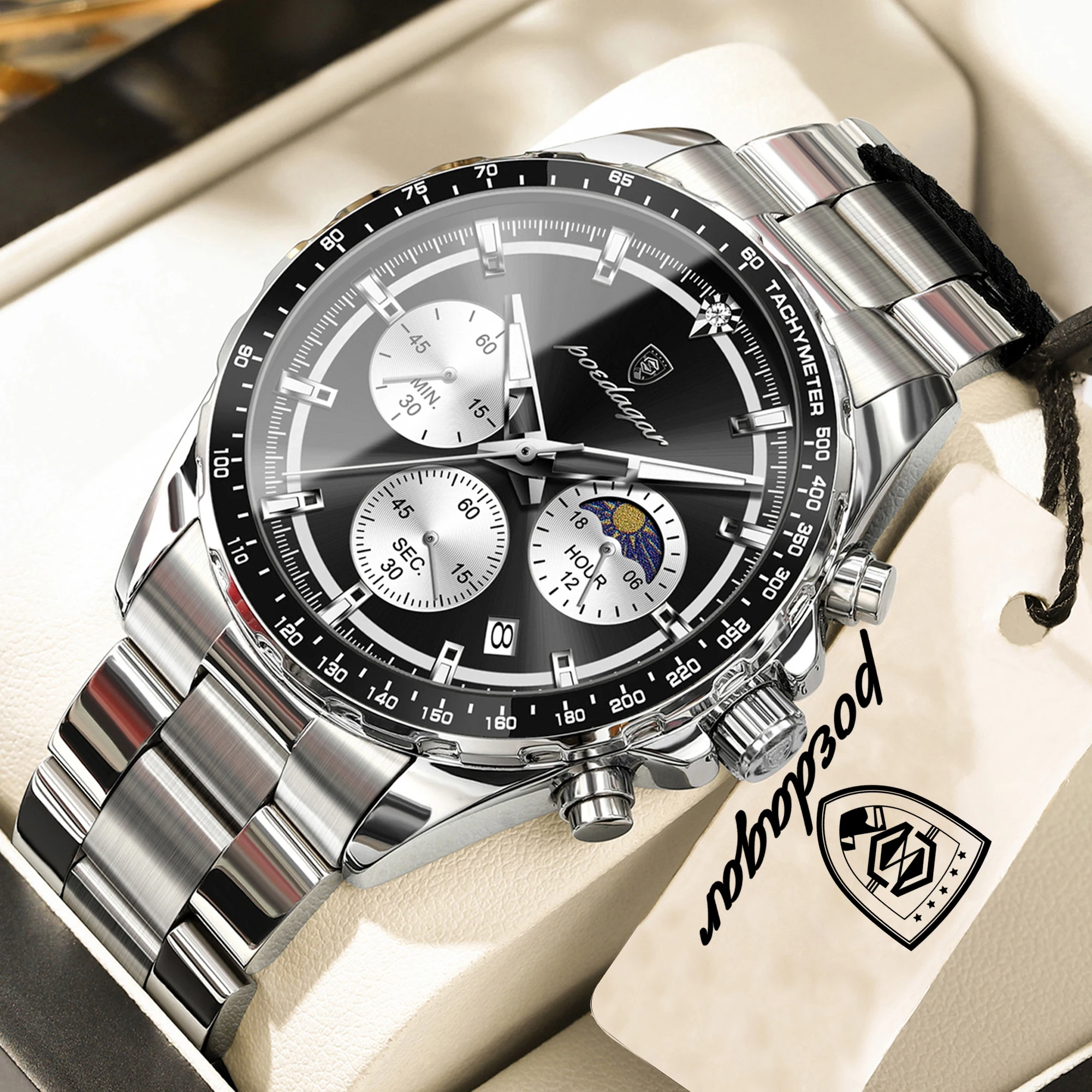 POEDAGAR Business Brand Man Wristwatch Waterproof Stainless Steel Luminous Men Watch Chronograph Date Men's Quartz Watches Reloj