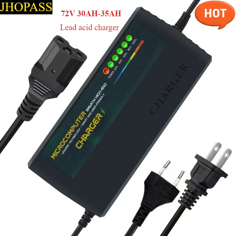 Smart LED Display 72V 30-35AH GEL Dry Water Lead Acid Battery Charger for Motorcycle E-bike Scooter 110V-220V  EU AU UK US Plug