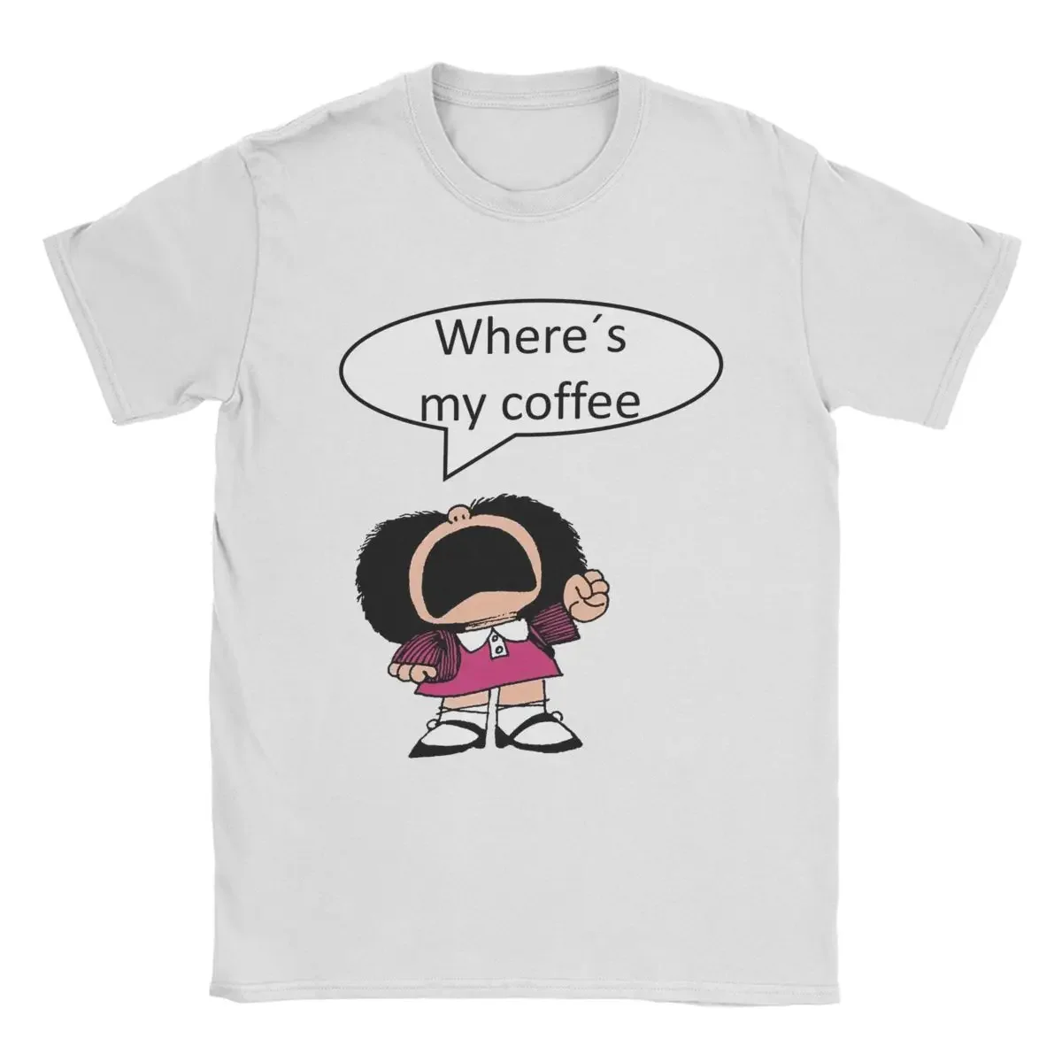 Mafalda Coffee T Shirt for Men 100% Cotton Fun T-Shirts Crewneck Tee Shirt Short Sleeve Tops Plus Size