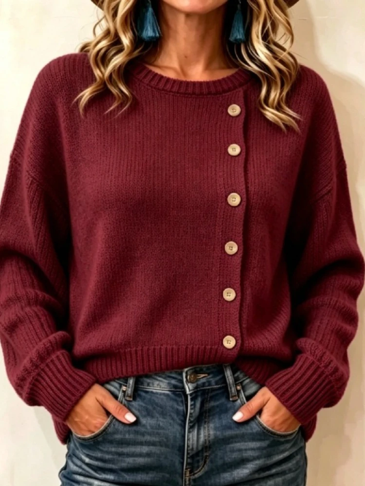 Autumn Winter Women's Knit Pullovers Crew Neck Fashion Sweater Loose Casual Long Sleeves Tops Elegant Jerseys Female Clothing